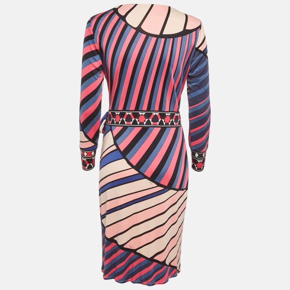Emilio Pucci Pink Stripe Print Jersey Midi Wrap Dress L - Picture 3 of 7